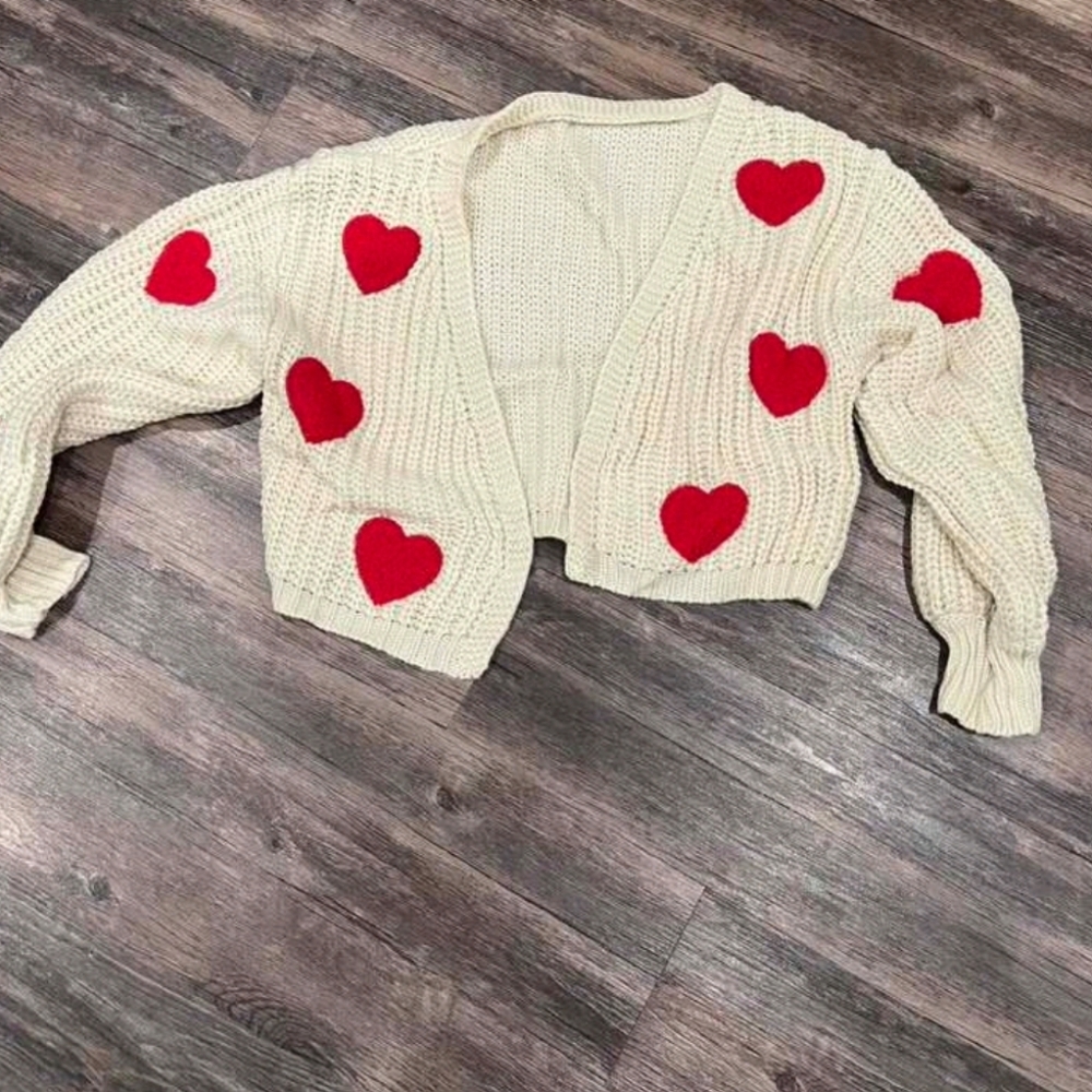 Cream Heart Patterned Sweater - image 3